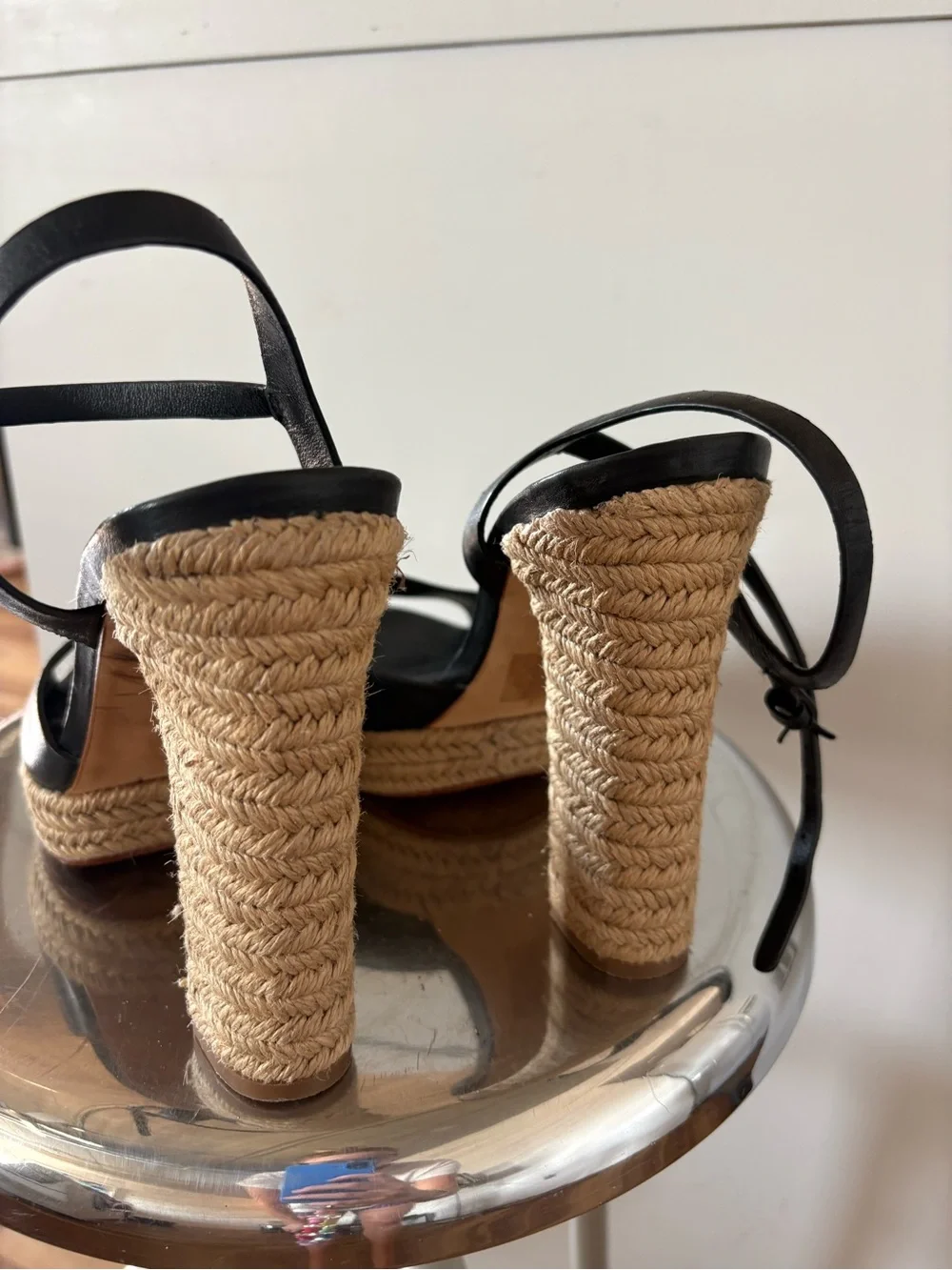 Tory Burch Black Leather Platform Espadrille Wedges
